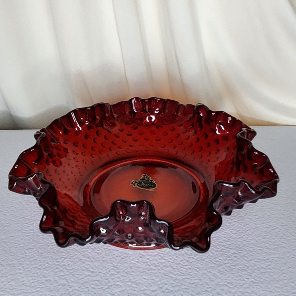 Fenton Ruby Hobnail Ruffled Edge Bowl